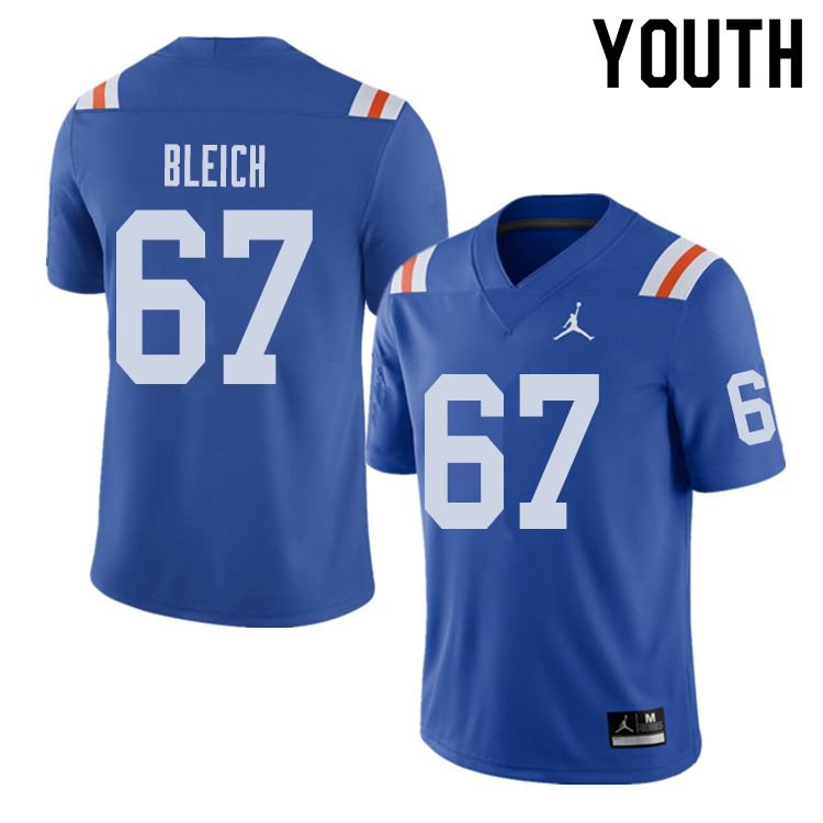 Youth NCAA Florida Gators Christopher Bleich #67 Stitched Authentic Alternate Jordan Brand Royal Throwback College Football Jersey SGA8165SA